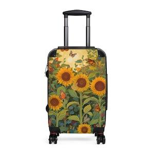 Sunflowers and Butterflies Suitcases, Available in 3 Sizes, Carry On 22 in, M 27 in L 31 in, 360 Degree Swivel Wheels, Adjustable Handle