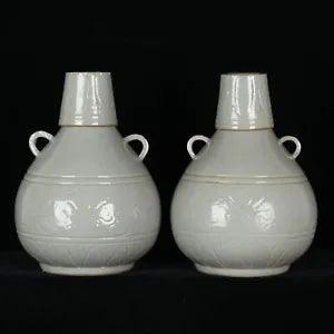 8.8" China Antique Porcelain song dynasty yue kiln A pair cyan peony flower Vase