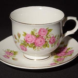 SADLER Wellington Tea Cup and Saucer Set pink rose bouquet Vintage Bone China Floral English China Gilt Gold Rimmed England