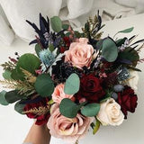 Boho Wedding Bouquet Burgundy Eucalyptus Wedding Maroon Bouquet Deep Red Flowers Blush Cream Mauve Faux Flowers Wedding Style Dusty Rose