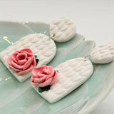 Peony Floral Earring, Polymer Clay Earring, Handmade White Clay Earring, Earrings for Mom, Flower Clay Earring, Floral Clay Jewellery,