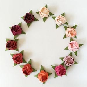 Set of 12 Origami Roses, Red Shades Tant Paper for Valentine's Day, Mother's Day, 1 Year Paper Wedding Anniversary, Event and Party Decor
