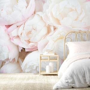 Soft Peony Wallpaper Peel and Stick | Romantic Floral Bouquet Wall Mural | Bunch Bright Flower Wallpaper