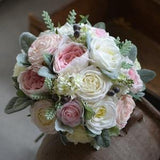 Cabbage Roses Bouquets Real Touch Blush Ivory Roses Peonies Lamb's ears Dusty Millers Silk Bridal Bouquets