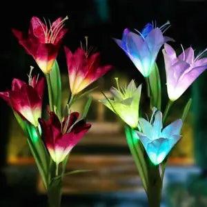 2 Pack Color-Changing LED Solar 8 Lily Flowers Stake Lights Yard Garden Decor