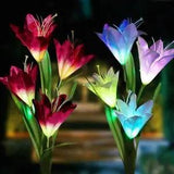 2 Pack Color-Changing LED Solar 8 Lily Flowers Stake Lights Yard Garden Decor