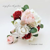 Blush Gold Red Bridal or Bridesmaid Bouquet Eucalyptus Peonies Roses Tulips - Add Boutonniere Corsage Wedding Centerpiece Crown & More!