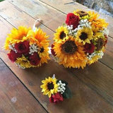 JennysFlowerShop Silk Sunflower Rose Babysbreath Wedding Bouquet Bridal Bouquet Bridesmaid Bouquet Boutonnere in Yellow/Red