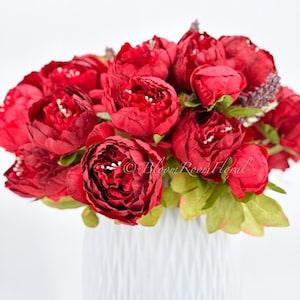 Large Head Peonies | Floral Bouquet Artificial Flower | Wedding/Home Decoration Gifts | D¡§?cor | Floral, 20'' Soft Blooming 13 Stem Red