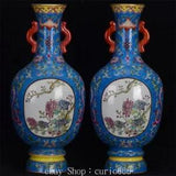 10'' Qing Yongzheng Enamel Colour Porcelain Peony Flower Bottle Vase Pair