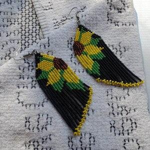 Sunflower Fringe Earrings / Boho Style /  Large Shoulder Dusters