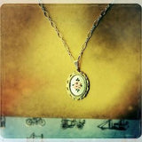 14k Gold Filled Necklace, Vintage Necklace, Hand Painted Guilloche Enamel Rose Bouquet , Shabby Chic Necklace