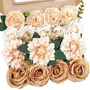Champagne Nude Artificial Flowers Combo Silk Mix Peony Rose Carnation Fake