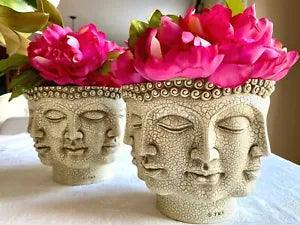 Pair of 2 Collectable TMS 2008 Vitruvian Dora Maar Vases w/Fuschia Silk Flowers