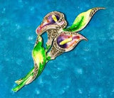 Cala Lily Enamel Flower Brooch Sterling Silver Marcasite Floral Pin Antique Vtg