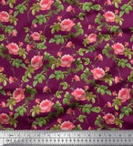 Soimoi Cotton Poplin Fabric Leaves & Peony Floral Print Fabric by-Xth