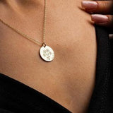 Birth Month Flower Engraved Necklace, Customized Dainty Gold and Rose Gold Sunflower Necklace, Personalized Flower Jewelry New Mom Gift