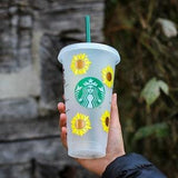 Sunflower Starbucks Cold Cup, Personalized Starbucks, Reusable Tumbler Cup, Custom Sunflower Tumbler, Reusable Cup With Straw