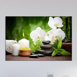 Zen wall art Large room decor Orchid, Spa stones, Candles print New home gift Bathroom decor OVERSIZED Canvas wall art Ready to hang
