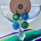 Beaded Double Smiley Daisy Earrings - Y2K Beaded Earrings - 90s Jewellery - Delicate Drop Hook Earrings