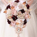 Burgundy wedding bouquet. Artificial flowers bridal bouquet. Cascade blush pink brooch bouquet. Quinceanera bouquet. Bridesmaid package.