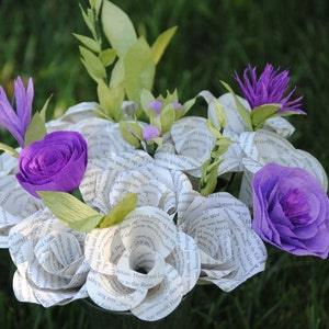 Book Bouquet, Roses & Crepe Paper Accents. Perfect for First Anniversary, Weddings, Birthdays. Unique Gift.