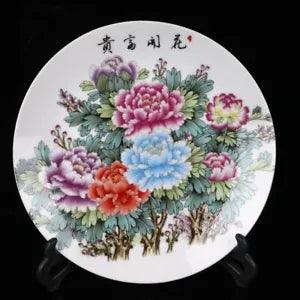 Exquisite Old Chinese porcelain color Hand Painted peony flower reward plate 806