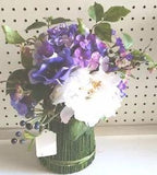 Purple HydrangeasTabletop Floral Faux Silk Green Twig Base Peonies 12"