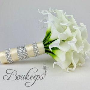 CHOOSE RIBBON COLOR - White Calla Lily Bouquet, Ivory Calla Lily Bouquet, Bridal Bouquet, Real Touch Bouquet, Wedding, Bridal, Bridesmaid