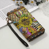 Bee Sunflower Leather Wallet, Wallet, Zipper wallet, Pocket wallet, Long Wallet, Women's Wallet  TD_TM300602y