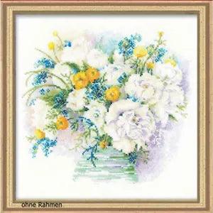 Riolis cross stitch Kit Watercolor Peonies, counted, DIY