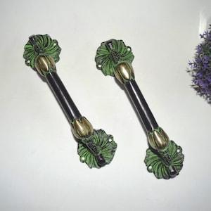 9'' Floral Door Handle Pair | Brass Collectible Dec Cabinet Pull | Flower Base Home Decoration
