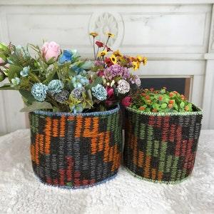 kilim basket planter, indoor decor planter, flower pot cover, bedroom basket, woven pot basket, orchid planter, basket for entry, PH 2127