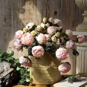 Silk burnt peony bundle light pink  peony Artificial bundle Silk peony for wedding home deco