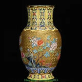 7.4'' Old Qing Qianlong Enamel Colour Porcelain Gold Peony Flower Bottle Vase