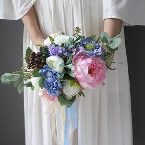 Large peony wedding bouquet, pink peony bridal bouquet, vintage weddings, noho weddings, wild flowers and eucalyptus and succulent