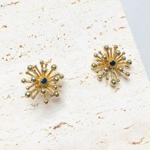 Gold Sunburst Stud Earrings / Vintage Star Spike Studs / Abstract Blooming Sunflower Earrings
