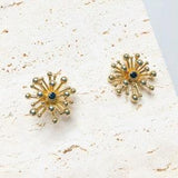 Gold Sunburst Stud Earrings / Vintage Star Spike Studs / Abstract Blooming Sunflower Earrings