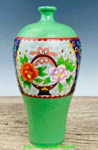 Old China Dynasty Ding Kiln Colour Enamel Porcelain Filigree Peony Flower Bottle