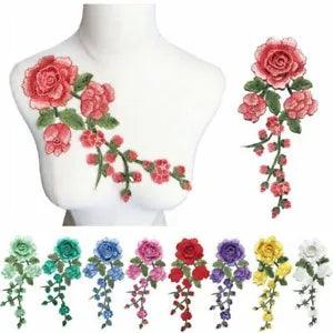 Embroidered Sew Patch On Rose Flowers Peony Appliques Lace DIY Decoration 29cm
