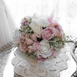 Ava Bridesmaid Bouquet, White Blush bridesmaid posy, Dusty Pink, Silk Wedding Bouquet Artificial Wedding Flowers Posy Rose baby's breath