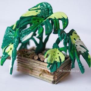Green Monstera Variegata, Handmade, Polymer Clay, Miniature Plant, Sculpture, Potted, Planter, Botanical, Tropical, Succulent, KittenJelly