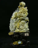 16.8" Equisite Natural Xiu Jade Jadeite Carved Sushrubby Peony Flower Statue