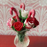1:12 scale Christmas candy canes roses miniatures dolls house accessory vase floral bouquet pretty  flowers decoration floral dolls house