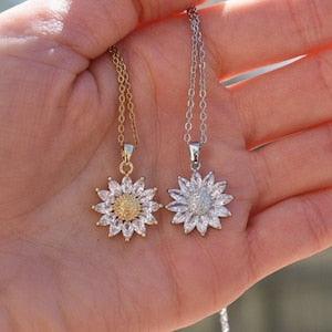 Sunflower Necklace for Women, Gold Sunflower Necklace, Dainty Sterling Silver Sunflower Necklace