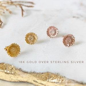 Sterling Silver Sunflower stud earrings, Sunflower earrings, Sunflower studs, Gold sunflower, Flower earrings, Rose Gold sunflower studs