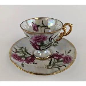 Ucagco Carnation January Flower of the Month Iridescent Teacup & Saucer