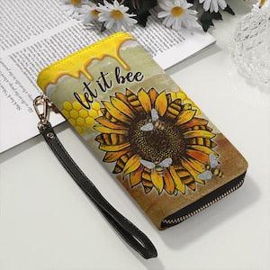 Bee Sunflower Leather Wallet, Wallet, Zipper wallet, Pocket wallet, Long Wallet, Women's Wallet  TD_TM280605Y
