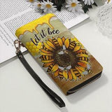 Bee Sunflower Leather Wallet, Wallet, Zipper wallet, Pocket wallet, Long Wallet, Women's Wallet  TD_TM280605Y