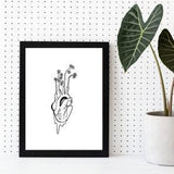 Orchid Heart Art Print, Ink Pen Drawing, Organic Pen Drawing, Mystical Illustration, Witchy art, Trippy art, Tattoo Art, Line art